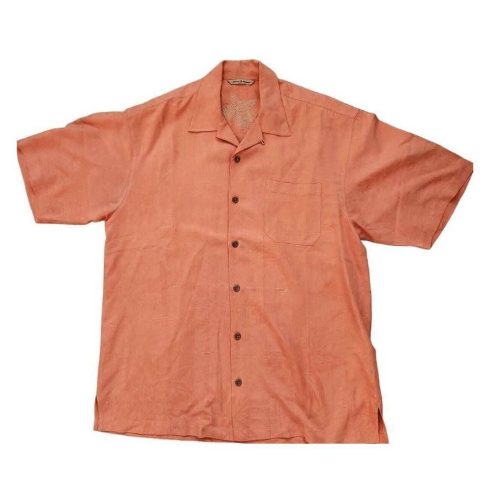 Tommy Bahama Hawaiian Silk Coral Orange Short Sleeve Shirt Size Large